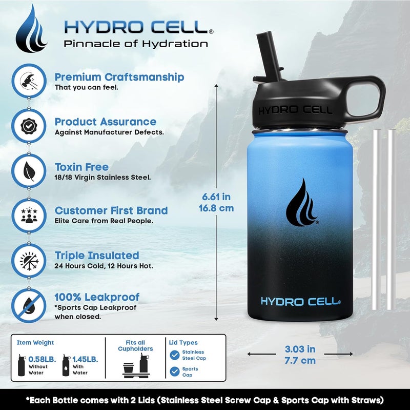 HYDRO CELL Stainless Steel Insulated Water Bottle with Straw - For Cold & Hot Drinks - Metal Vacuum Flask with Screw Cap and Modern Leakproof Sport Thermos for Adults (Blue/Black 14oz) - Image 3